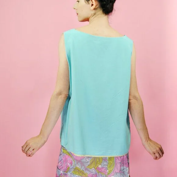 Vintage Silk Reversible Green and Blue Sleeveless Top 90s Y2k - Picture 7 of 17